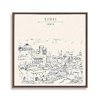 Framed Canvas Wall Art Travel Architecture Sketch Canvas Prints Home Artwork Decoration for Living Room,Bedroom - 16x16 inches