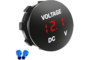 BDZMC Battery Voltage Meter, DC 12V Waterproof Voltage Meter Tester, LED Digital Display Voltage Gauge Meter, Battery Monitor Indicator, Round Panel Voltage Gauge for Car Motorcycle Boat (Red)