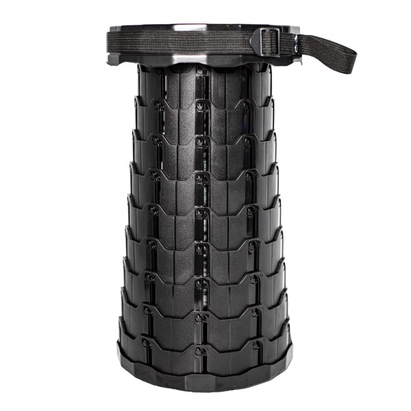 Telescopic Stool by A2Z2U Group. Collapsible Stool for Adults. Best for Camping/Travel. Holds Up to 250kg (550lbs, 40 Stone). Made from Sturdy Plastic. (Black)