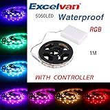Excelvan 1M/3.3FT IP65 Waterproof Flexible Color Changing RGB SMD 5050 30 LEDs DC 5V Battery-powered LED Strip Light with Mini Controller