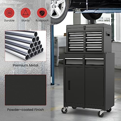 IRONMAX Rolling Tool Chest, 5-Drawer Lockable Tool Cabinet w/Adjustable Shelf & 4 Universal Wheels, 2 in 1 Detachable Tool Box Storage Organizer for Garage Workshop Repair Shop, Black
