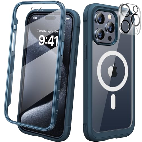 Diaclara Magnetic for iPhone 15 Pro Max Case [Compatible with MagSafe]  Built-in Touch Sensitive Anti-Scratch Screen Protector, Military Drop Proof  15