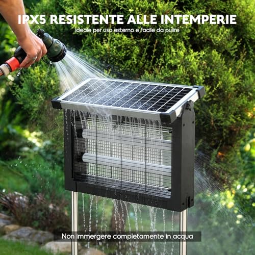 Dnenellr Outdoor Solar Anti-Mosquito Lamp, 4500 V Electric Mosquito Killer, IPX5 Waterproof, USB-C Rechargeable, 4000 mAh Battery, Cordless with Stake for Garden, Lawn, Terrace, Camping
