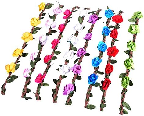 Flower Headbands - Hairband Accessories for Women, Girls, Children's Hair - Festival Wear, Wedding Headress - Set of 8 Multi Colored