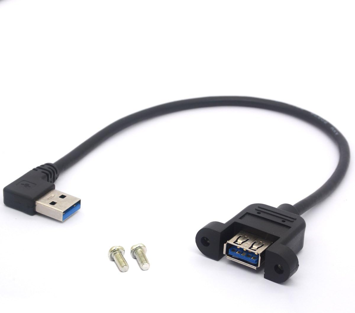 Right Angled USB 3.0 Panel Mount Cable USB3.0 Male To Female with M3 Screw Panel Mount Extension Cord For Industrial Computer PC 30CM (Left) - Image 3