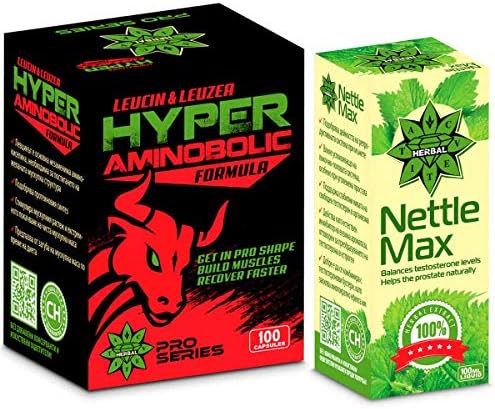 Cvetita Herbal, Leucinе & Leuzea Hyper Aminobolic + Nettle Max 100ml Natural Nettle Root Liquid Herbal Extract, BCAA Amino Acid, Build Muscles, Increases Testosterone