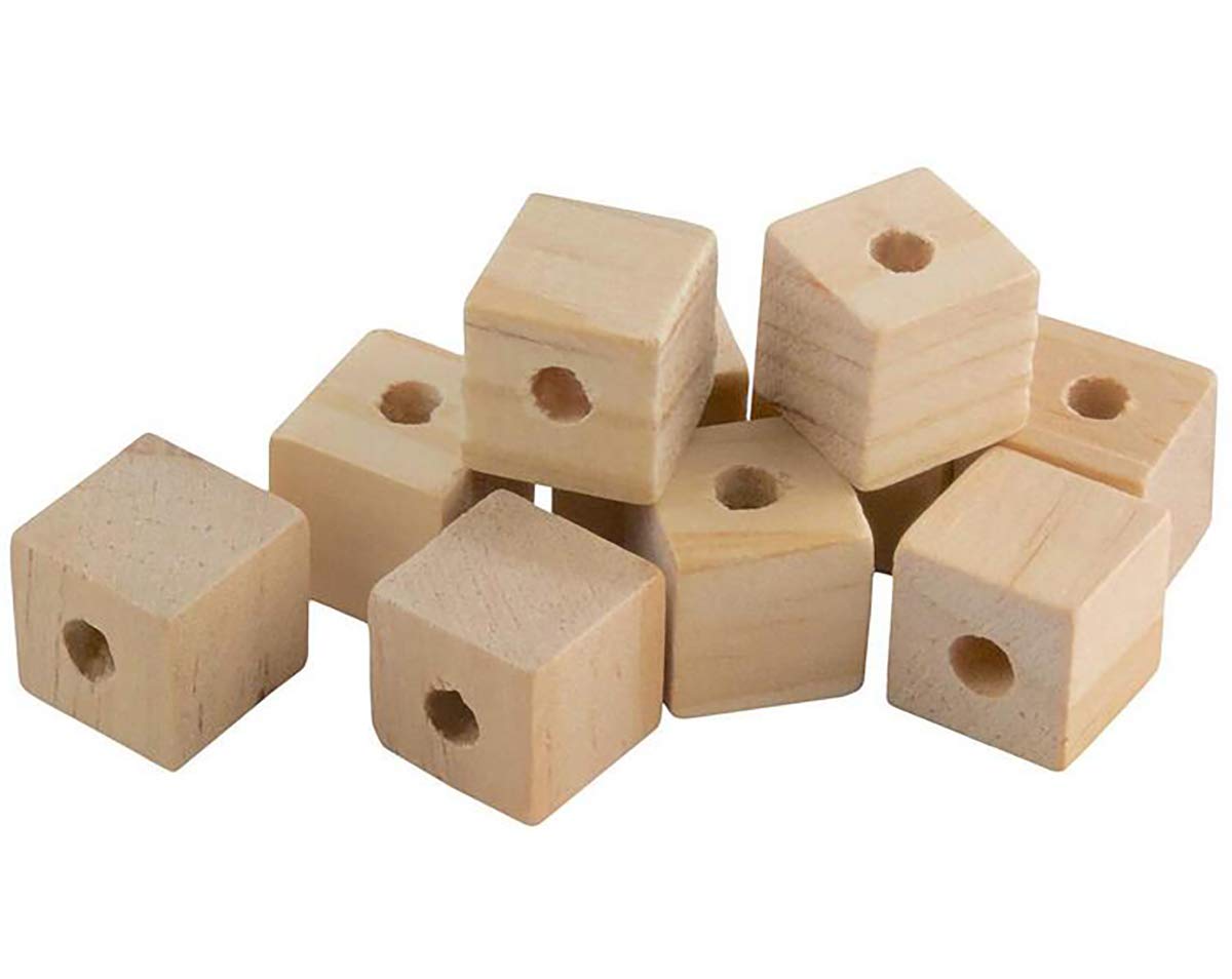 20PCS Natural Blank Wood Cubes with Holes Unfinished Solid Wood Beads for DIY Accessories Jewelry and Arts (25mm-1inch)