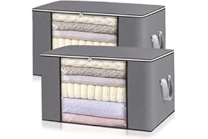 90L Large Storage Bags, 2 Pack Foldable Clothes Storage Bins with Handle, Closet Organizers for Blankets, Comforters, Pillows