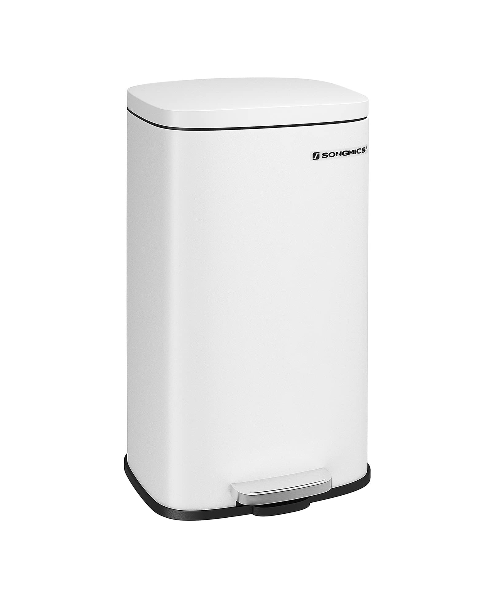 SONGMICS Kitchen Bin 8 Gallon (30 L), Pedal Rubbish Bin, Soft Close, Step-On Pedal, Steel, Inner Bucket, White LTB03WT