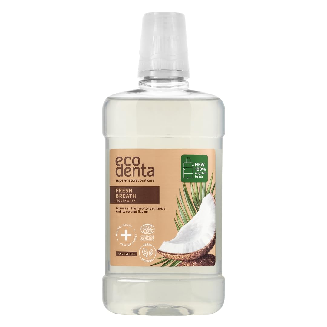 Ecodenta Fluoride Free Mouthwash Alcohol Free - Certified Organic Minty Coconut Mouth Wash for Bad Breath 500ml