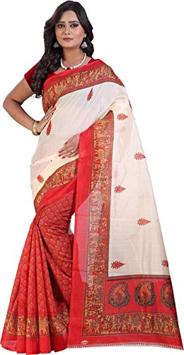 Silk Sarees Womens Chanderi Silk Saree With Blouse Piece Saree 2018(White_Elephant)