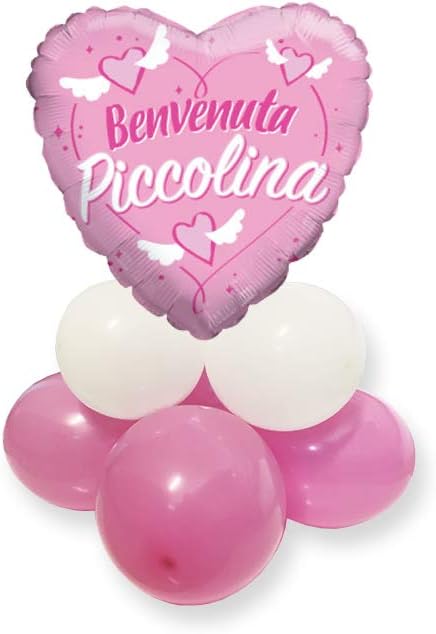 Irpot Composizione Centrotavola Palloncini Benvenuta Piccolina Foil Cuore Rosa Nascita Amazon It Giochi E Giocattoli