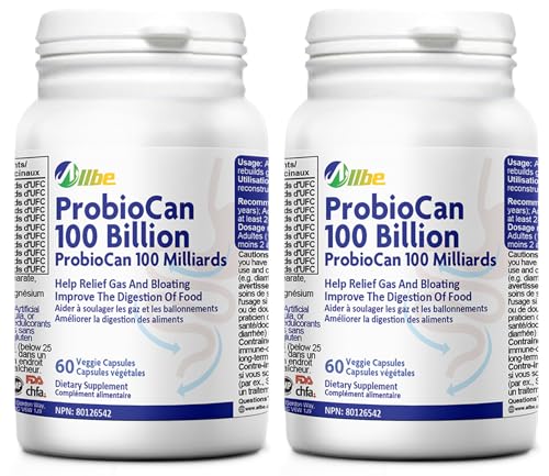 Allbe Probiotics for Men & Womens - 100 Billion CFU with 11 Strains, Lactobacillus, Acidophilus and L. Gasseri - Support Gut Health, Digestion, Weight Management and Bloating Relief - Pack of 2, 1 Per Day