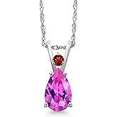 Gem Stone King 14K White Gold Pink Created Sapphire and Red Garnet Pendant Necklace for Women | 1.03 Cttw | Gemstone September Birthstone | Pear Shape 8X5MM | With 18 Inch Chain