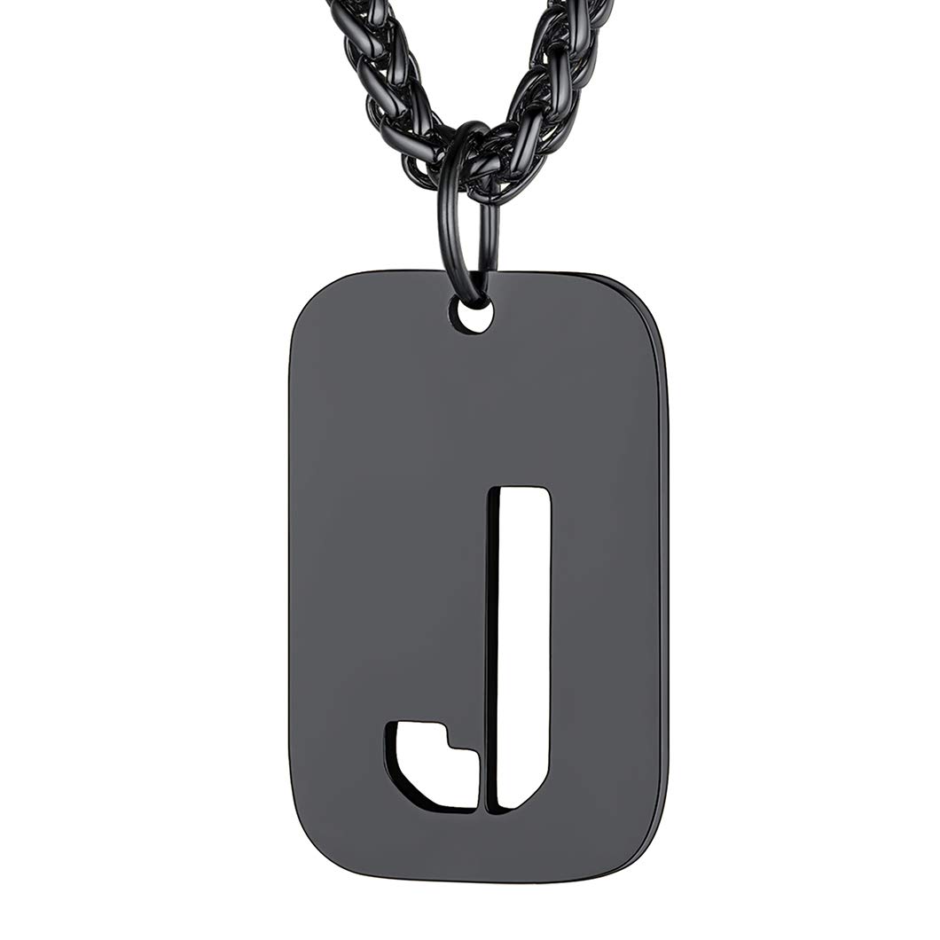 Richsteel J Pendant Black Initial Necklace Mens Dog Tags for Men