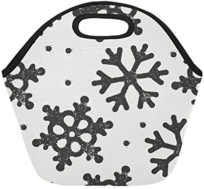 Insulated Neoprene Lunch Bag Snowflakes Stamp Textured Symbols Large Size Reusable Thermal Thick Lunch Tote Bags For Lunch Boxes For Outdoors,work, Office, School