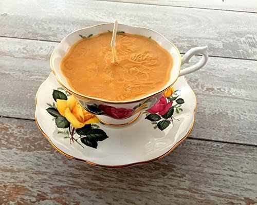 Teacup Candle - Vintage Royal Albert China "June Delight" Rose Floral Pattern Design with Just For You Scented Soy Wax Candle