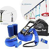 Rainbow Craft Ninjaline Slackline for Obstacle Course Set, with Removable Loops for Kids Backyard Outdoor Play - Non-Printing Ninja Line Type