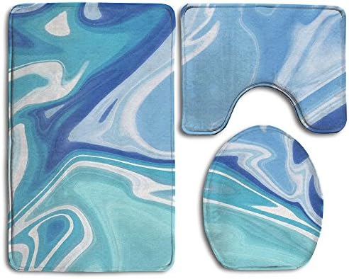 3 Piece Set Non-slip Bathroom Rug Flannel Shower Mat Machine-Washable Bath Mats With Water Absorbent Soft Memory Foam - Marble Pattern