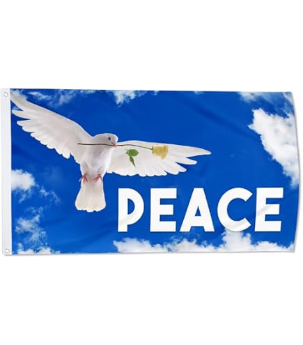 PringCor Weltfriedensflagge – 90x152 Cm, Hippie Design Mit Taube & Erde, Aus Polyester, 2 Metallösen