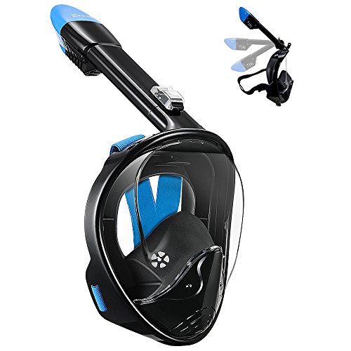 WSTOO Full Face Snorkel Mask,180°Panoramic View Snorkel Mask-Anti-Fog Anti-Leak for Adults & Kids