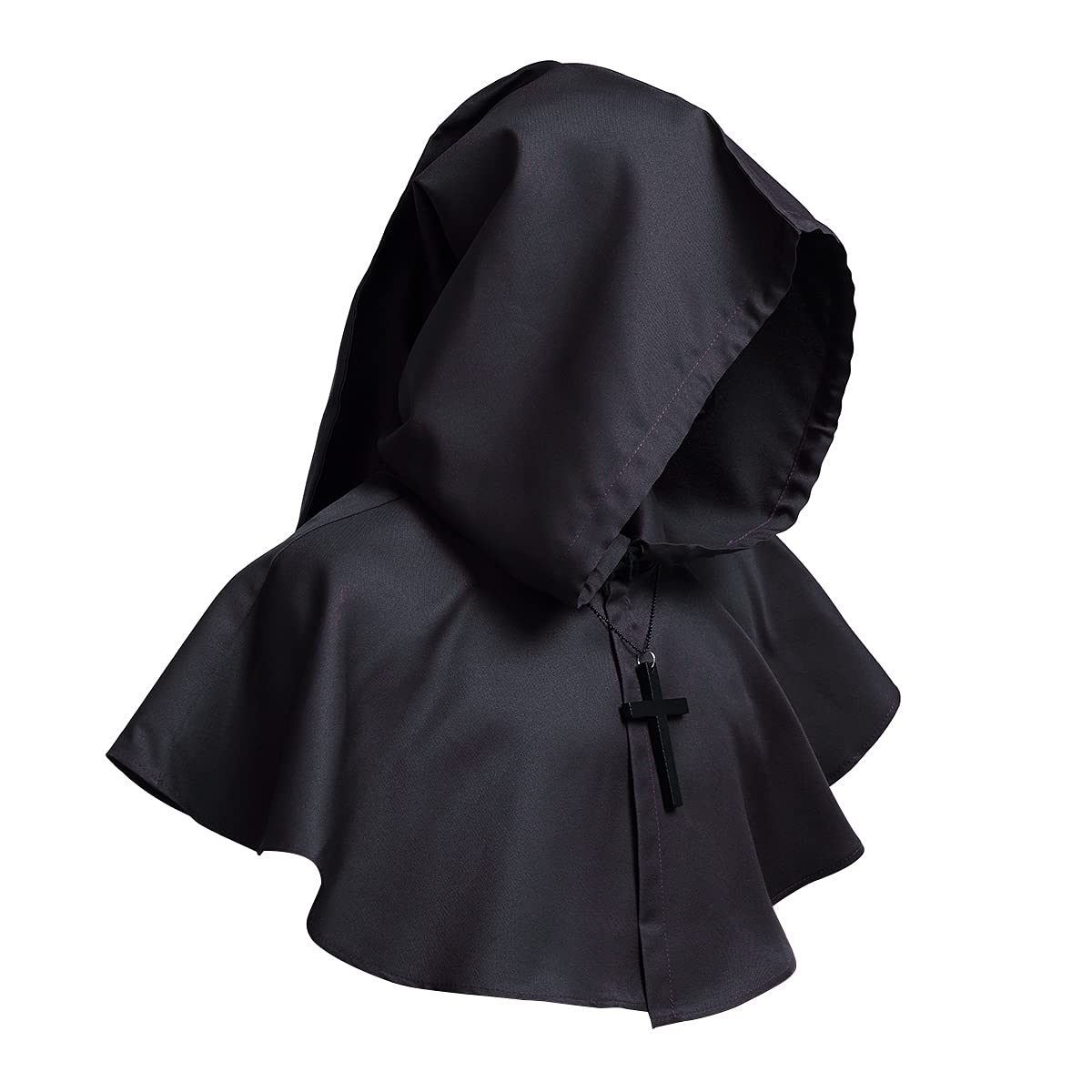 COSDREAMER Medieval Hooded Cowl Cross Necklace Halloween Cloak for Demon Witch Wizard Cosplay (black)
