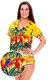 Funky Hawaiian Blouse Women Short-Sleeve Front-Pocket Surf Beach Sun Yellow