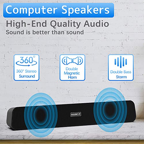 Computer Speakers, Bluetooth Speakers Computer Sound Bar, USB Powered Multifunctional Home Theater Desktop Soundbar Speaker with 10W Dual-Driver Stereo Sound, Rich Bass, 3 ft Bluetooth Range