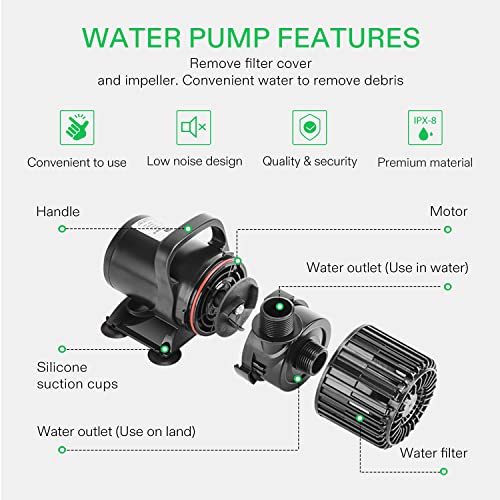 VIVOSUN 1600 GPH Submersible Water Pump, 100W Pond Pump, Ultra Quiet