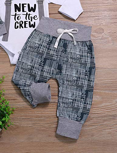 Newborn Baby Boy Clothes New to The Crew Letter Print Romper Long Pants Hat 3PCS Outfits Set Breathable and Soft (J-White, 0-3 Months) - Thumbnail 4