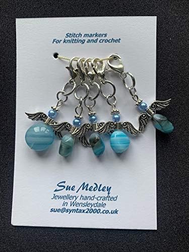 Blue angel stitch markers for knitting & crochet, clasps and rings
