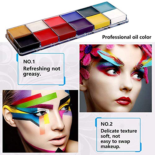 COKOAHPPY Professional Face & Body Paint Kit - 12 Vivid Color Paints (oil-based), 15 Stencils, 3 Brushes, 2 Boxes Laser Gold & Silver Chunky Glitter, 1 Palette