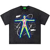 Mens Graphic Tees Y2k Shirts Oversized Vintage Streetwear Shirts Distorted Portrait Print Unisex 90S Tees