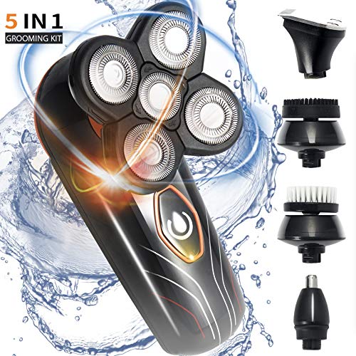 5 in 1 Grooming Kit For Men Cordless 4D Electric Head Shaver with Sideburns Knife, Head Hair Trimmer, Nose and Ear Trimmer, Facial Cleansing Brush and Soft Face Sponge - Thumbnail 6