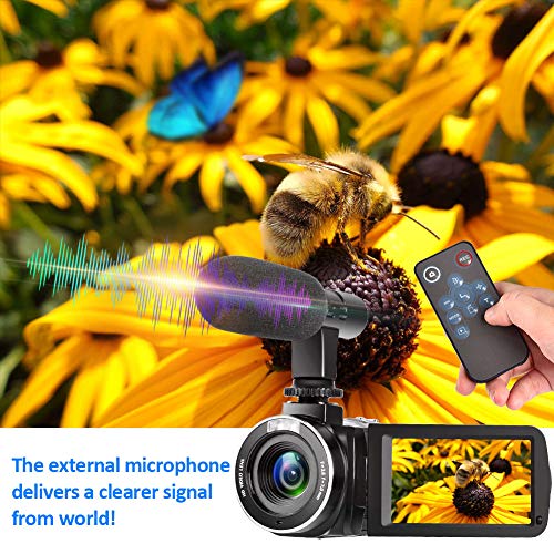 Video Camera Camcorder,Vlogging Camera for Youtube 2.7K Full HD 30MP 18X Digital Video Camcorder with Microphone, Lens Hood,2 Batteries