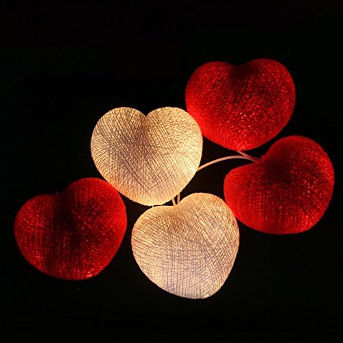 RED WHITE HEART COTTON BALL FAIRY LED STRING LIGHTS PARTY PATIO WEDDING
