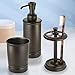 MetroDecor mDesign Steel Bath Accessory Set, Soap Dispenser Pump, Toothbrush Holder, Tumbler - 3 Pieces, Bronze