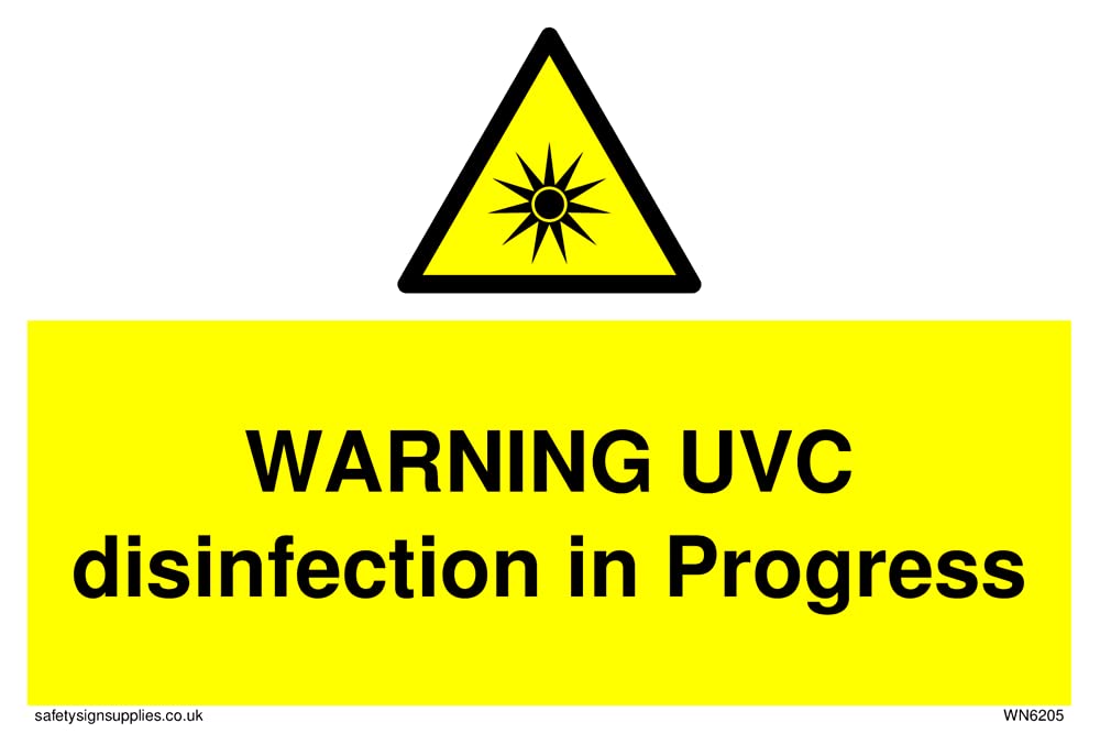 Pack of five - WARNING UVC dinfection in progress Sign - 150x100mm - A6L
