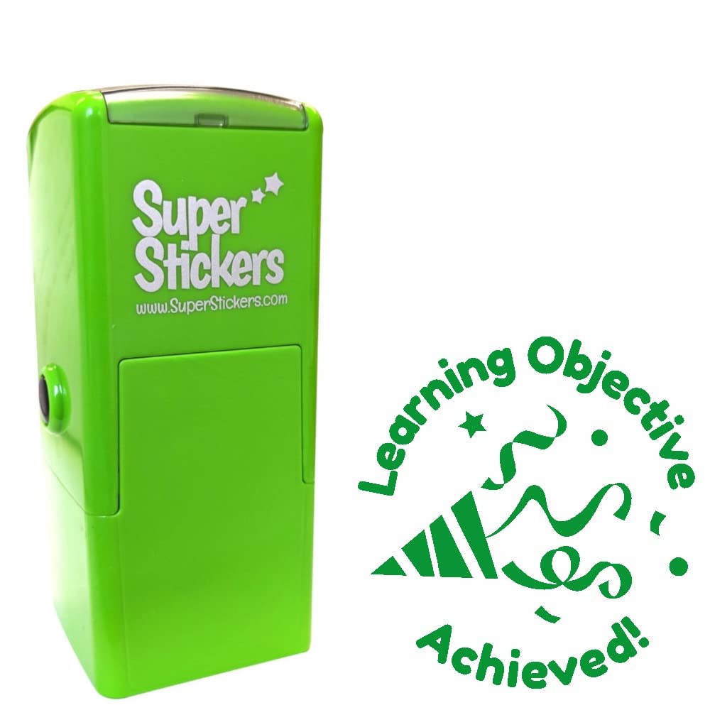 Teacher Stamp, Education Marking Stamp, Reward Stamps for School - Learning Objective Achieved Confetti Poppers, Impression Size Approx. 23x23 mm, Green Ink