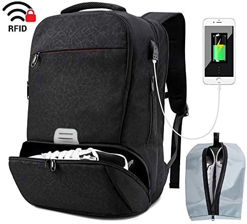 Travel Laptop Backpack Men Sports Gym Bag with Shoes Compartment Water Resistant College Computer Bag with USB Charging Port Fit 16.5 inch Laptop (Black)