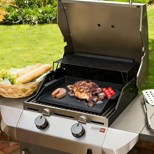 23" x 16" Cast Iron Griddle, Universal Flat Top Griddle for BBQ, Gas Grill, and 4 Burner Range Oven, Reinforced X-Shaped Ridges, Great for Parties, Camping & Tailgating