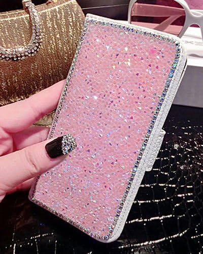 Full Diamond iPhone 5SE /5S Case, Surpriseyou (TM) Superior Quality Bling Rhinestone Folio Flip Leather Protective Wallet Case Cover with ID Cards Holder for iPhone 5SE &amp; iPhone 5S (Pink)