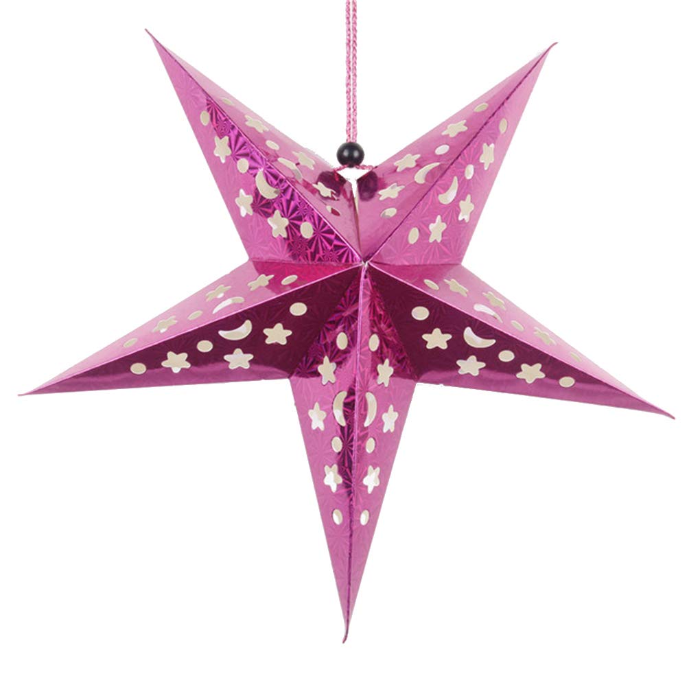 Amosfun Paper Star Lanterns Lampshade Light Shade Christmas Hanging Decorations for Home Wedding Christmas Holiday Party Decoration 45cm (Rose Red)