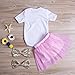 Newborn Baby Girls First Birthday Romper Bodysuits + Tutu Skirt Dress Outfit Set with Headband (6-12M, Pink)