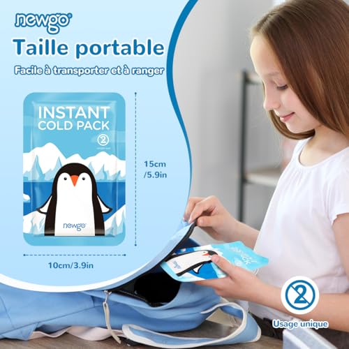 NEWGO Disposable Instant Cold Compress with Elastic Band (Pack of 12), Instant Cooling Pads for Children, Disposable Cool Packs for First Aid Measures, Pain Relief, Swelling, Inflammation, 10 x 15 cm