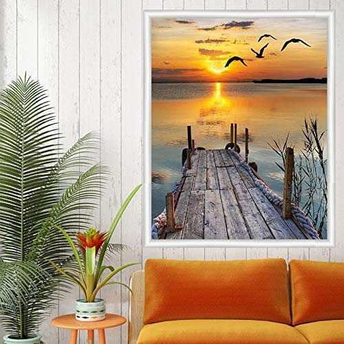 Diamond Painting Kit 16x12 Inch, Sunset by The Sea DIY 5D Diamond Painting Kits for Adults, Diamond Painting by Numbers for Adults, Paint with Diamonds for Home Wall Decor Gift Arts Craft (B)