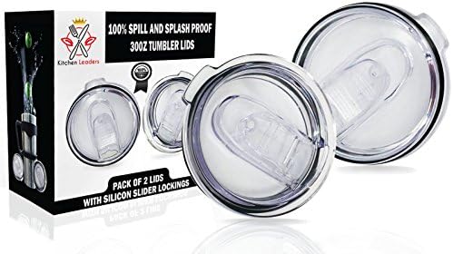 Kitchen Leaders 2 Splash Leak Proof and Spill Resistant 30oz Tumbler Replacement Lids Vacuum Seals. Fits Stainless Steel YETI Ozark RTIC SIC Tumblers. Straw Friendly Silicon Sliding Lid & FREE Ebooks