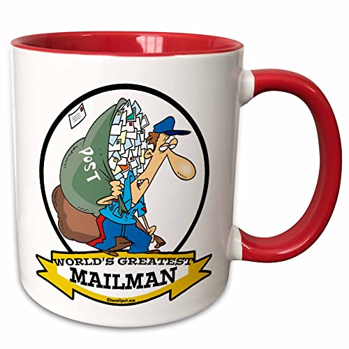 3dRose Funny Worlds Greatest Mailman Occupation Job Cartoon 11oz Two-Tone Red M…