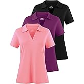 Femdouce Women's Polo Shirts V-Neck Short Sleeve Moisture Wicking Collared Shirts for Women Golf Polo Shirt for Work 1-3 Pack