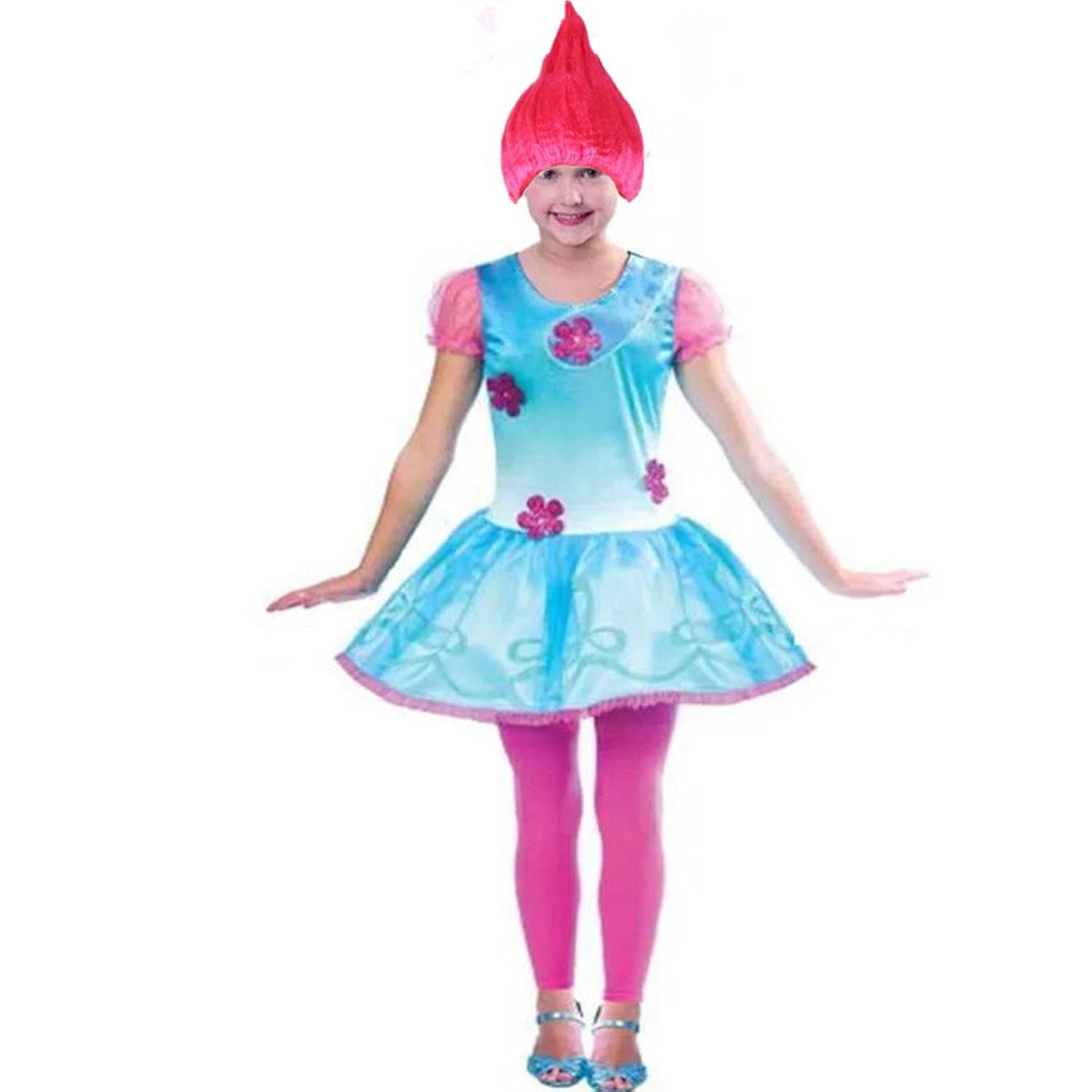 Trolls Girls Poppy Costumes Dress +Poppy Wig Set